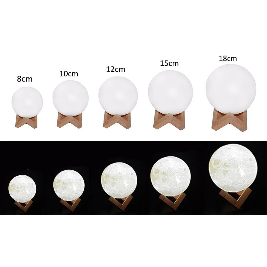 Rechargeable 3D Printed Moon Lamp - LED Night Light