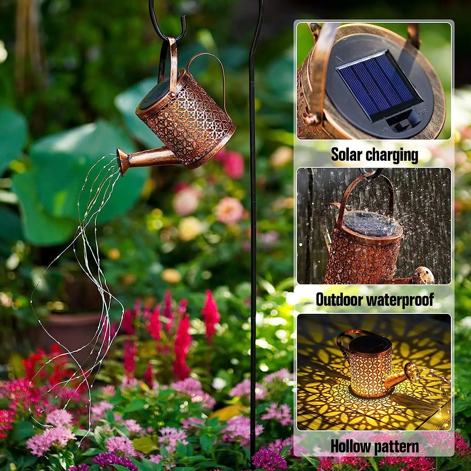 Solar Watering Can with Cascading Light Waterfall