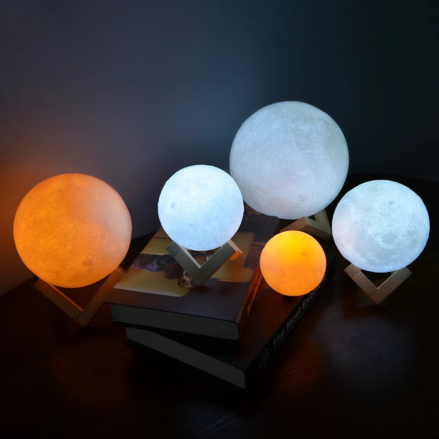 Rechargeable 3D Printed Moon Lamp - LED Night Light