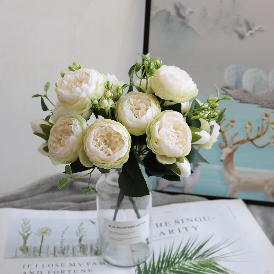 Silk Peony Rose Bouquet for Home Decor and Weddings