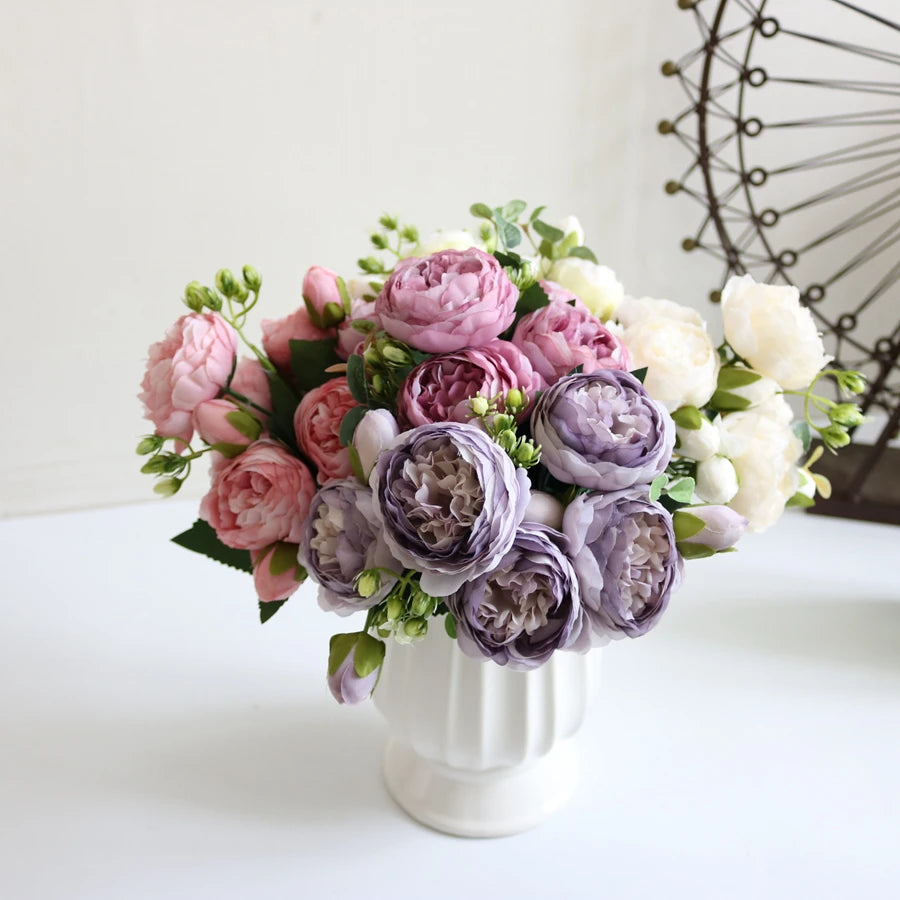 Silk Peony Rose Bouquet for Home Decor and Weddings