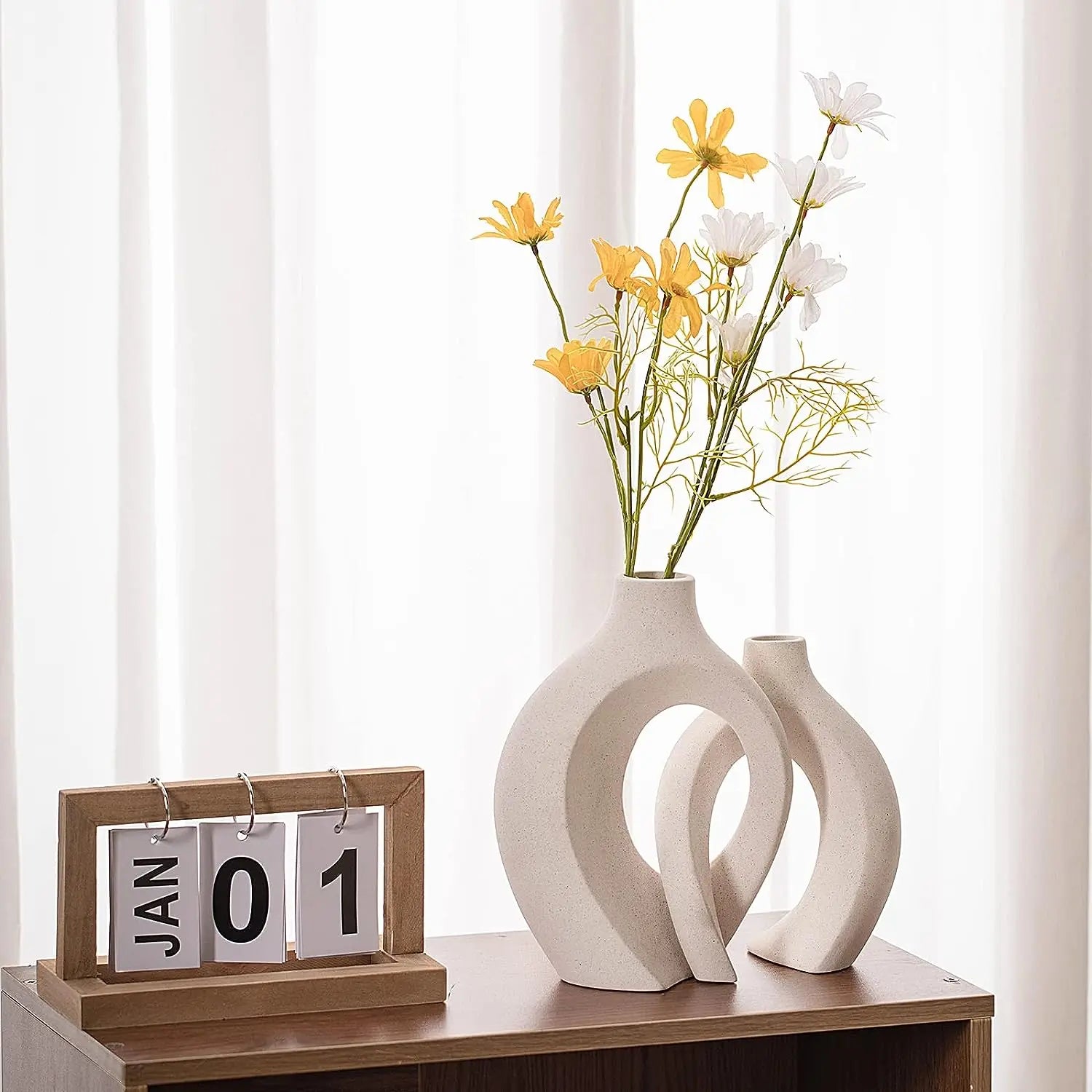 Modern White Ceramic Vase Set Decor