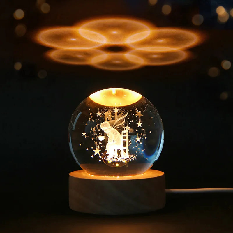 6cm 3D Crystal Ball Laser Engraved Solar System Night Light