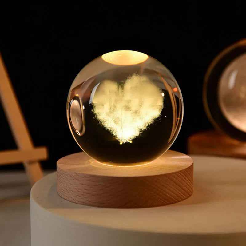 6cm 3D Crystal Ball Laser Engraved Solar System Night Light