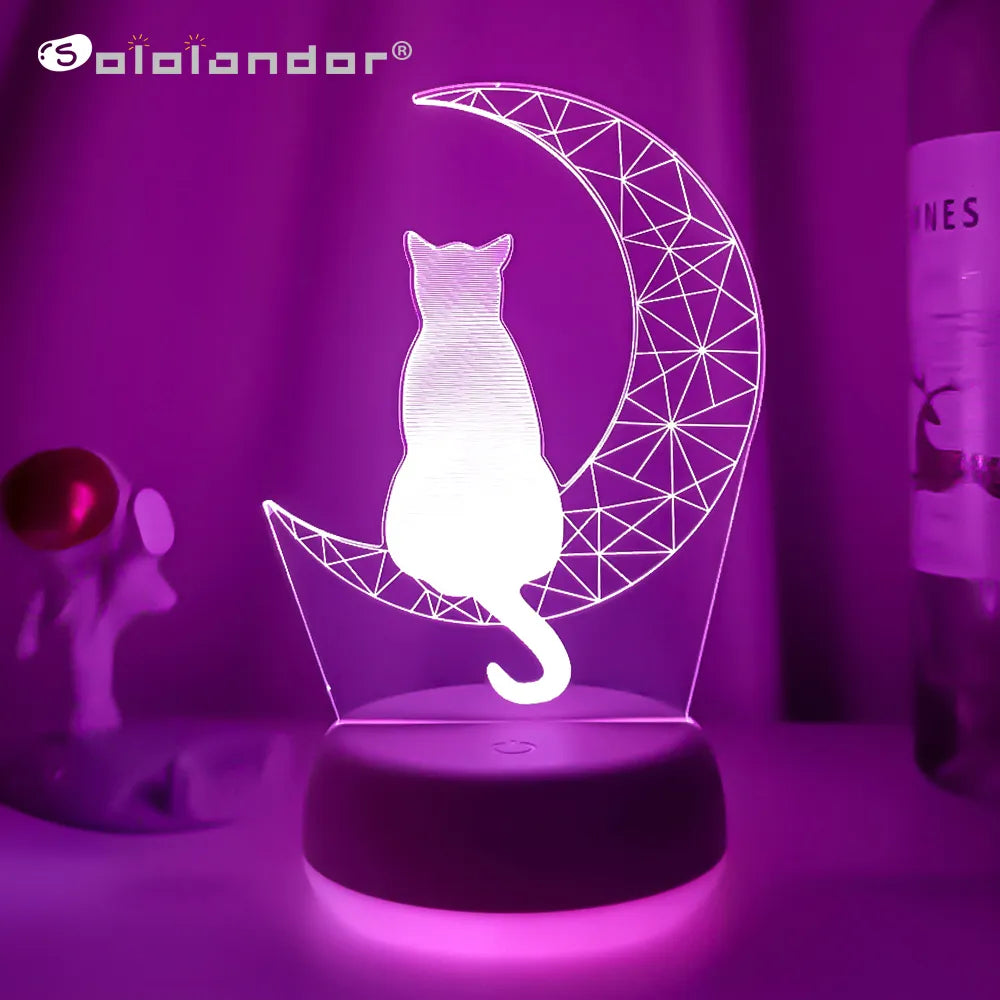 3D Acrylic Moon Cat LED Night Light