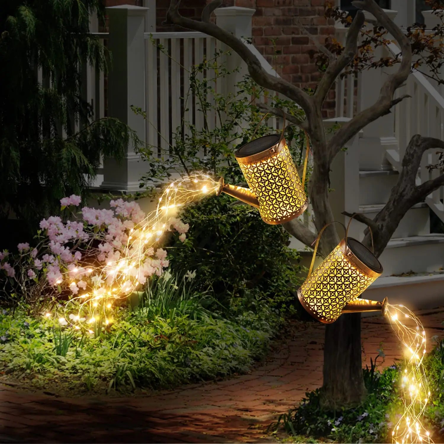 Solar Watering Can with Cascading Light Waterfall