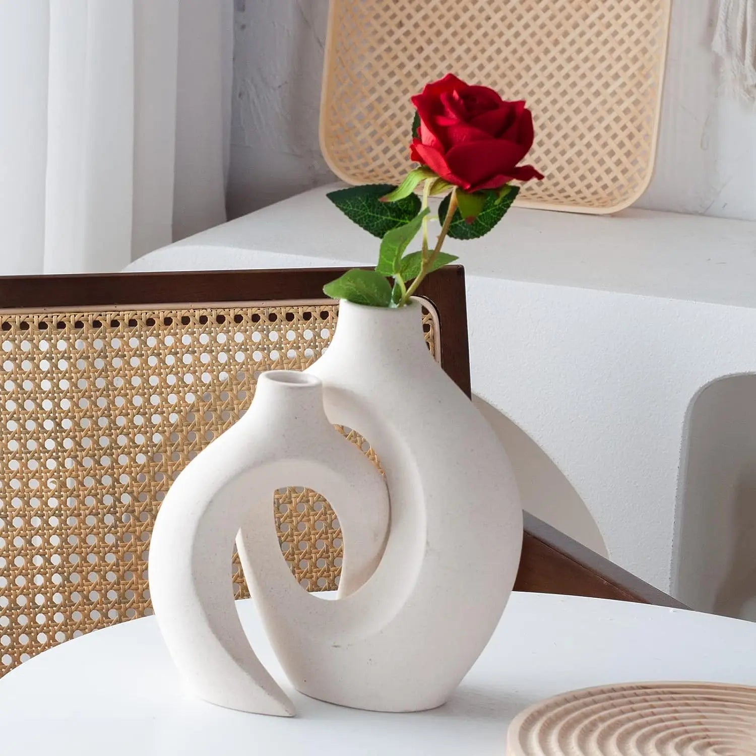 Modern White Ceramic Vase Set Decor