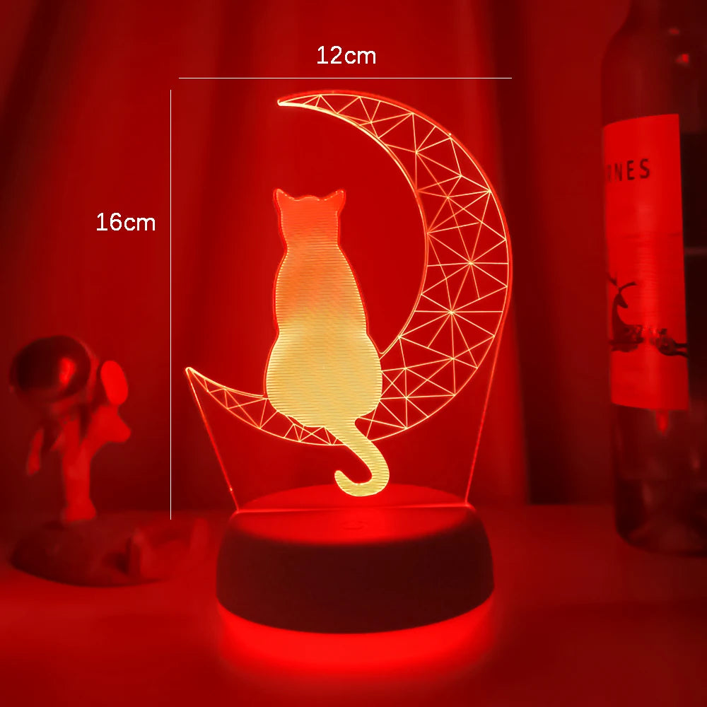 3D Acrylic Moon Cat LED Night Light