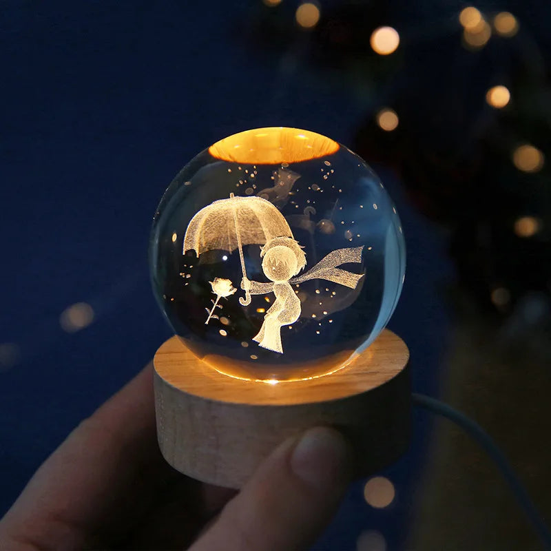 6cm 3D Crystal Ball Laser Engraved Solar System Night Light